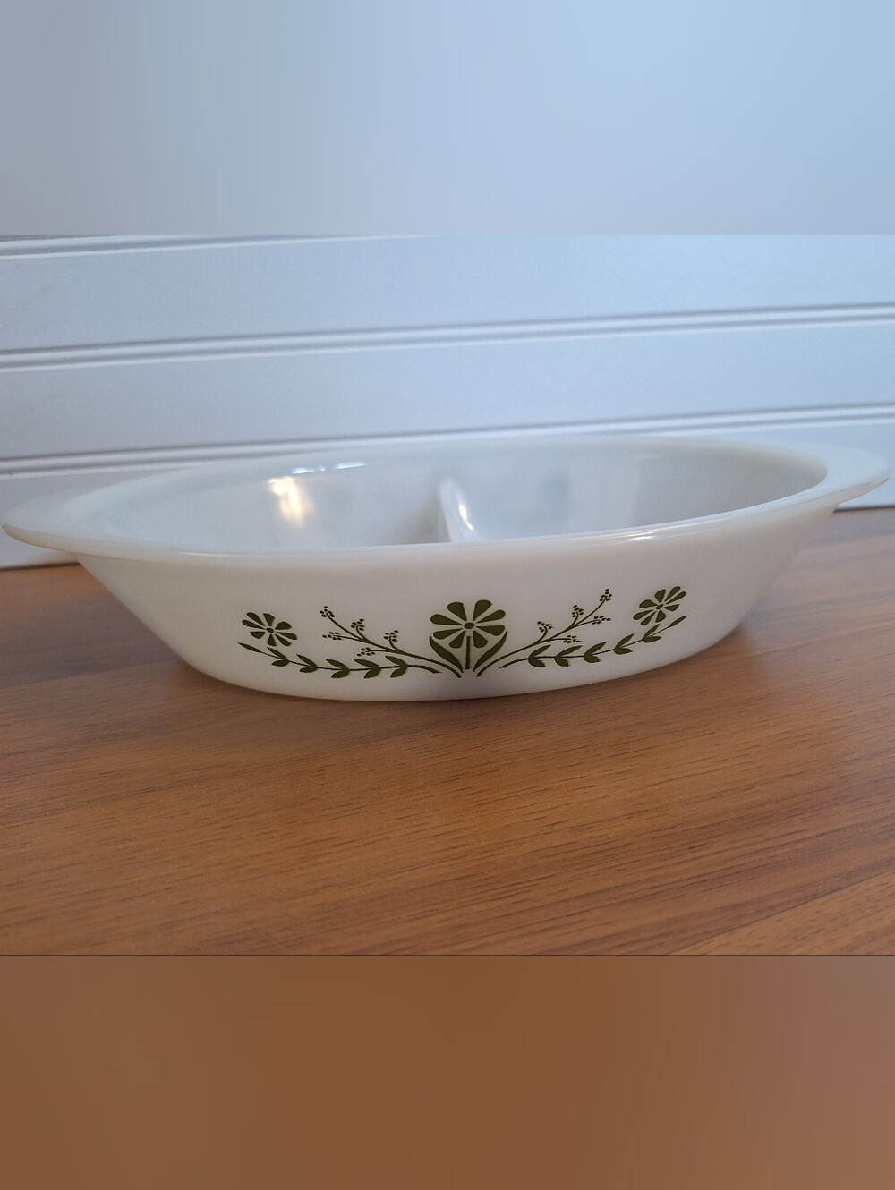 Very Clean. Vintage Glasbake Green Daisy Divided Dish. No Lid.
